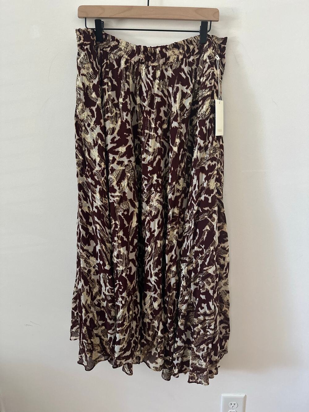 Parker Julianne Maxi Skirt Side Zip Women's Size XL Brown Gold Abstract Print